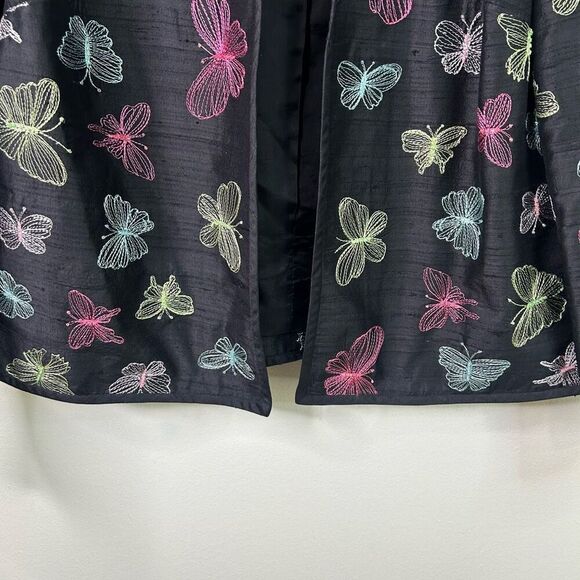 Peck & Peck Silk Butterfly Jacket Black Embroidered 100% Silk Blazer Size 16 - Picture 3 of 11